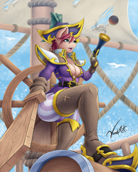 Size: 2480x3100 | Tagged: safe, artist:vandyart, imported from derpibooru, oc, anthro, pony, absolute cleavage, breasts, cleavage, fantasy class, female, oc name needed, pirate, solo