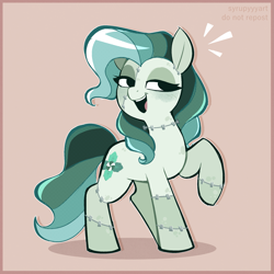 Size: 2099x2099 | Tagged: safe, artist:syrupyyy, imported from derpibooru, oc, oc only, oc:spring mint, earth pony, pony, ponytober, solo