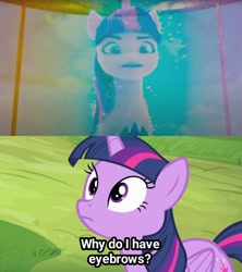 Size: 960x1080 | Tagged: safe, edit, edited screencap, imported from derpibooru, screencap, twilight sparkle, alicorn, pony, spoiler:my little pony: make your mark chapter 2, spoiler:myms01e02, comic, eyebrows, female, g4, g5, growing pains, mare, my little pony: make your mark, my little pony: make your mark chapter 2, solo, twilight sparkle (alicorn)