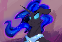 Size: 1289x886 | Tagged: safe, artist:testostepone, imported from derpibooru, nightmare moon, bust, portrait, scrunchy face, simple background