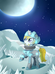 Size: 1024x1383 | Tagged: safe, artist:madmax, imported from derpibooru, oc, oc only, oc:lumina, pony, unicorn, fanfic:awakening, astronaut, cosmonaut, fanfic, fanfic art, fanfic cover, solo, spacesuit