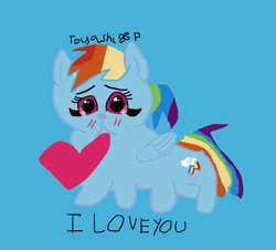 Size: 4745x4284 | Tagged: safe, artist:toyashixp, imported from derpibooru, rainbow dash, pegasus, pony, backwards cutie mark, blue background, female, foal, g4, heart, mare, simple background