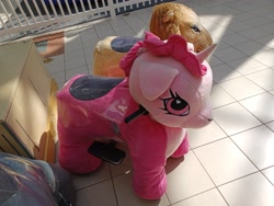 Size: 4000x3000 | Tagged: safe, imported from derpibooru, pony, unicorn, bicycle, fence, irl, mall, not pinkie pie, photo, ride, riding a pony, toy