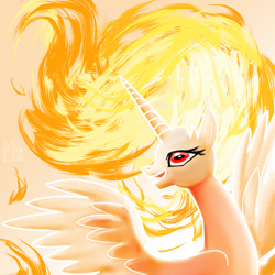 Size: 1024x1024 | Tagged: safe, artist:kelseyleah, imported from derpibooru, oc, alicorn, pony, mane of fire, not daybreaker, solo