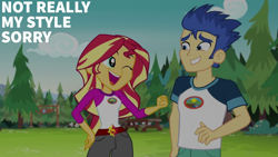 Size: 1920x1080 | Tagged: safe, edit, edited screencap, editor:quoterific, imported from derpibooru, screencap, flash sentry, sunset shimmer, human, equestria girls, legend of everfree