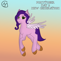 Size: 3200x3200 | Tagged: safe, artist:maître cervidé, imported from derpibooru, pipp petals, fly, pegasus, pony, female, flying, g5, gradient background, ponytober, simple background, solo