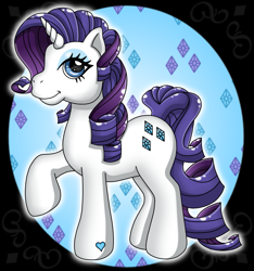 Size: 1029x1099 | Tagged: safe, artist:drinkyourvegetable, imported from derpibooru, rarity, pony, unicorn, cute, cutie mark background, eyeshadow, female, g3, g4, g4 to g3, generation leap, hoof heart, makeup, mare, raribetes, smiling, solo