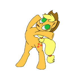 Size: 529x552 | Tagged: safe, artist:bananasplitzel, artist:da-waffle, imported from derpibooru, applejack, earth pony, pony, animated, bipedal, cowboy hat, dancing, excited, female, hat, mare, no pupils, reaction image, simple background, solo, transparent background