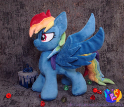 Size: 2576x2239 | Tagged: safe, artist:1stastrastudio, imported from derpibooru, rainbow dash, pegasus, pony, secrets and pies, evil pie hater dash, female, irl, mare, photo, plushie, solo, spread wings, wings