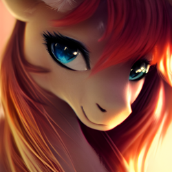 Size: 1024x1024 | Tagged: safe, editor:hawkeyethree, imported from derpibooru, oc, pony, ai content, ai generated, blue eyes, female, generator:purplesmart.ai, generator:stable diffusion, looking at you, mare, red hair, smiling, solo