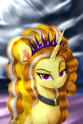 Size: 1800x2700 | Tagged: safe, artist:darksly, imported from derpibooru, adagio dazzle, pony, unicorn, alternate hairstyle, bags under eyes, choker, ear piercing, earring, equestria girls ponified, female, jewelry, mare, older, piercing, ponified, solo, wrinkles
