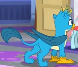 Size: 387x332 | Tagged: safe, imported from derpibooru, screencap, gallus, ocellus, changedling, changeling, griffon, the hearth's warming club, butt, cropped, gallass, male, offscreen character, plot, solo focus