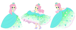 Size: 900x360 | Tagged: safe, artist:sapphiregamgee, imported from derpibooru, fluttershy, human, equestria girls, alternate hairstyle, bare shoulders, blushing, clothes, commission, dress, evening gloves, fashion, fashion style, feet, female, gloves, gown, high heels, jewelry, long gloves, shoes, simple background, sleeveless, solo, strapless, tiara, toy, transparent background, wedge heel