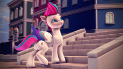 Size: 3840x2160 | Tagged: safe, artist:psfmer, imported from derpibooru, zipp storm, pegasus, pony, 3d, butt, female, g5, looking up, mare, plot, slim, solo, source filmmaker, stairs, unshorn fetlocks, zippbutt