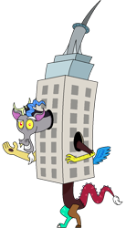 Size: 667x1205 | Tagged: safe, artist:dolphboi, imported from derpibooru, discord, draconequus, building, clothes, costume, discord being discord, empire state building, halloween, halloween 2022, halloween costume, looking at you, male, nightmare night, nightmare night costume, raised eyebrow, simple background, smiling, smirk, solo, story included, transparent background