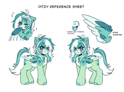 Size: 3354x2500 | Tagged: safe, artist:bizarre_pony, imported from derpibooru, oc, oc only, oc:ditzy, pegasus, blue tongue, blushing, colored hooves, colored wings, eye clipping through hair, eyebrows, eyebrows visible through hair, fangs, female, horns, looking at you, mare, pegasus oc, reference sheet, smiling, smiling at you, wings