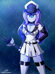 Size: 1400x1860 | Tagged: safe, artist:the-butch-x, imported from derpibooru, princess luna, human, equestria girls, 2020, akame ga kill!, breasts, busty princess luna, cleavage, clothes, commission, cosplay, costume, esdeath, female, old art, solo, vice principal luna, weapon