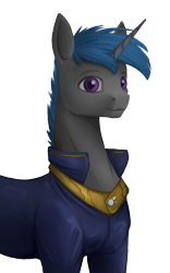 Size: 500x800 | Tagged: safe, artist:stray prey, imported from derpibooru, oc, oc only, oc:lucent, pony, unicorn, clothes, horn, looking at you, male, simple background, solo, stallion, transparent background