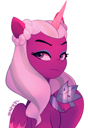 Size: 1519x2192 | Tagged: safe, artist:maren, imported from derpibooru, opaline arcana, alicorn, pony, spoiler:g5, spoiler:my little pony: make your mark, alternate hairstyle, female, g5, hoof shoes, mare, my little pony: make your mark, simple background