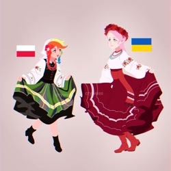 Size: 1024x1024 | Tagged: safe, artist:cryweas, imported from derpibooru, fluttershy, rainbow dash, human, clothes, dress, folk costume, humanized, poland, polish flag, traditional dress, ukraine, vyshyvanka