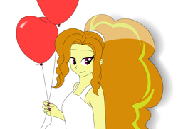 Size: 1044x760 | Tagged: safe, artist:hakdurbin, imported from derpibooru, adagio dazzle, human, equestria girls, balloon, bridal gown, clothes, disguise, disguised siren, dress, female, heart, heart balloon, simple background, smiling, wedding dress, wedding veil, white background