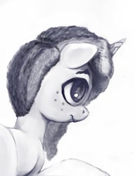 Size: 622x809 | Tagged: safe, artist:ponsce, imported from derpibooru, pony, unicorn, g5, misty brightdawn, monochrome, solo