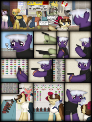 Size: 1750x2333 | Tagged: safe, artist:99999999000, imported from derpibooru, oc, oc only, oc:firearm king, oc:mar baolin, earth pony, pony, unicorn, comic:journey, chinese, clothes, comic, doll, earth pony oc, gun, handgun, horn, male, pistol, rifle, toy, unicorn oc, weapon