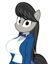 Size: 722x918 | Tagged: safe, artist:flash equestria photography, imported from derpibooru, octavia melody, anthro, earth pony, big breasts, breasts, busty octavia melody, komi can't communicate, no mouth, no nose, show accurate anthro, simple background, solo, staring at you, stupid sexy octavia, tavi can't communicate