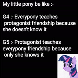 Size: 1920x1920 | Tagged: safe, imported from derpibooru, twilight sparkle, pony, unicorn, faic, female, g4, g4 to g5, g5, generation leap, implied sunny starscout, mare, meme, smirk, solo, text, twiface, unicorn twilight