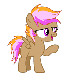 Size: 3033x3072 | Tagged: safe, artist:taeko, imported from derpibooru, oc, oc:sparky speed, pegasus, pony, 2022, beige fur, colored, female, filly, flat colors, foal, looking offscreen, magical lesbian spawn, multicolored mane, multicolored tail, no source, offspring, open mouth, parent:rainbow dash, parent:scootaloo, parents:scootadash, pegasus oc, purple eyes, raised hoof, simple background, solo, spread wings, tail, transparent background, wings