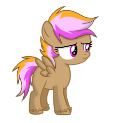 Size: 3033x3072 | Tagged: safe, artist:taeko, imported from derpibooru, oc, oc only, oc:sparky speed, pegasus, pony, 2022, beige fur, female, filly, foal, hoof fluff, looking sideways, magical lesbian spawn, multicolored mane, multicolored tail, no source, offspring, parent:rainbow dash, parent:scootaloo, parents:scootadash, purple eyes, shading, simple background, smiling, solo, spread wings, tail, transparent background, wings