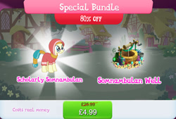 Size: 1266x854 | Tagged: safe, imported from derpibooru, desert flower, earth pony, pony, background pony, blue tail, bucket, bundle, bush, clothes, costs real money, egyptian, egyptian pony, female, gameloft, glasses, hood, mare, official, sale, solo, solo focus, somnambula resident, tail, tree, well