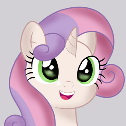 Size: 1024x1024 | Tagged: safe, artist:sparkfler85, imported from derpibooru, part of a set, sweetie belle, pony, unicorn, ai assisted, ai content, bust, cute, female, generator:thisponydoesnotexist, older, older sweetie belle, portrait, redraw, simple background, solo