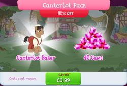 Size: 1270x861 | Tagged: safe, imported from derpibooru, puff pastry, earth pony, pony, baker, brown coat, brown fur, brown mane, brown tail, bundle, clothes, costs real money, english, gameloft, gem, hat, male, numbers, official, sale, short tail, solo, solo focus, stallion, tail, text, tree