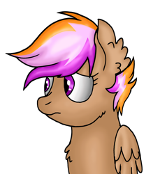 Size: 2242x2345 | Tagged: safe, artist:taeko, imported from derpibooru, oc, oc only, oc:sparky speed, pegasus, pony, 2022, beige fur, cheek fluff, chest fluff, ear fluff, female, folded wings, frown, looking sideways, magical lesbian spawn, mare, multicolored mane, offspring, older, parent:rainbow dash, parent:scootaloo, parents:scootadash, pegasus oc, purple eyes, shading, simple background, solo, transparent background, wings