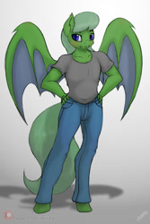 Size: 800x1200 | Tagged: safe, artist:miniferu, imported from derpibooru, oc, oc:delxin, anthro, bat pony, male, solo, spread wings, wings