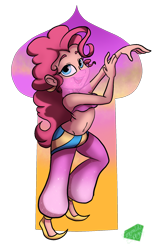 Size: 1210x1944 | Tagged: safe, artist:emeraldsphynx, imported from derpibooru, pinkie pie, human, belly button, belly dancer, belly dancer outfit, female, humanized, midriff, partial background, simple background, singing, singing belly dancing rainbooms, solo, transparent background, veil