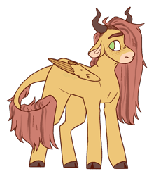 Size: 1143x1299 | Tagged: safe, artist:eggoatt, imported from twibooru, oc, oc only, oc:sylph, pegasus, cloven hooves, eyebrows, female, horns, image, looking away, png, simple background, solo, transparent background, wings