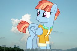 Size: 1920x1280 | Tagged: safe, artist:electrochoc, artist:jaredking779, imported from derpibooru, windy whistles, pegasus, pony, china, female, folded wings, giant pegasus, giant pony, giantess, highrise ponies, irl, macro, mare, mega giant, photo, ponies in real life, shenzhen, smiling, solo, wings
