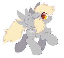 Size: 3000x2700 | Tagged: safe, artist:mirtash, imported from derpibooru, derpy hooves, pegasus, pony, chest fluff, cute, derpabetes, ear fluff, female, g4, mare, raised hoof, simple background, solo, spread wings, white background, wings