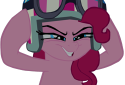 Size: 1280x869 | Tagged: safe, artist:benpictures1, imported from derpibooru, pinkie pie, earth pony, pony, my little pony: the movie, cute, diapinkes, female, goggles, grin, helmet, inkscape, mare, simple background, smiling, solo, transparent background, vector