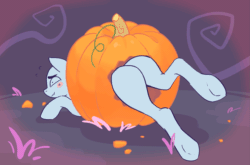 Size: 1267x835 | Tagged: safe, artist:littmosa, imported from derpibooru, pony, animated, blushing, butt, buttstuck, commission, halloween, holiday, plot, pumpkin, solo, stuck, your character here