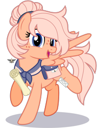 Size: 5100x6568 | Tagged: safe, artist:fluffywhirlpool, imported from derpibooru, oc, oc only, oc:wind letters, pegasus, pony, bag, base used, blue eyes, female, freckles, full body, handkerchief, hoof hold, letter, looking at you, mare, open mouth, open smile, pegasus oc, raised hoof, scroll, simple background, smiling, smiling at you, solo, spread wings, transparent background, wings