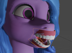 Size: 735x546 | Tagged: safe, artist:pissmaster3000, imported from derpibooru, izzy moonbow, pony, unicorn, 3d, abomination, blender, cursed image, error, g5, jaw, nightmare fuel, not salmon, shitposting, teeth, wat