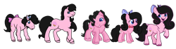 Size: 2884x806 | Tagged: safe, artist:thatonefluffs, imported from derpibooru, oc, oc only, oc:moonlight, earth pony, pony, :3, bow, chest fluff, freckles, g1, g2, g3, g4, g5, hair bow, simple background, transparent background, unshorn fetlocks