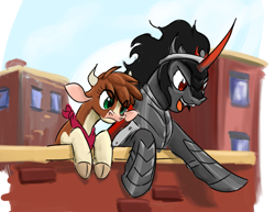 Size: 1543x1189 | Tagged: safe, artist:redahfuhrerking, imported from derpibooru, king sombra, cow, pony, unicorn, them's fightin' herds, arizona (tfh), armor, bandana, cloven hooves, colored horn, community related, crossover, curved horn, horn, you seeing this shit
