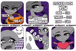 Size: 2772x1864 | Tagged: safe, artist:shavurrr, imported from derpibooru, pony, advertising, commission, emotes, halloween, holiday, looking at you, pumpkin, sticker, sticker set, your character here