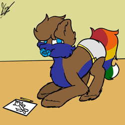 Size: 2048x2048 | Tagged: safe, artist:jay_wackal, imported from derpibooru, oc, oc:rubik, earth pony, pony, age regression, diaper, non-baby in diaper, pacifier