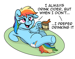 Size: 1902x1500 | Tagged: safe, artist:doodledonutart, imported from derpibooru, rainbow dash, pegasus, pony, cider, cider dash, drunk, drunker dash, female, go home you're drunk, simple background, solo, that pony sure does love cider, the most interesting man in the world, white background, wing hands, wings