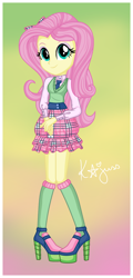 Size: 1480x3088 | Tagged: safe, artist:machakar52, imported from derpibooru, fluttershy, human, equestria girls, bow, clothes, crossover, female, hair bow, hands together, high heels, looking at you, necktie, school uniform, shoes, smiling, socks, solo, winx club